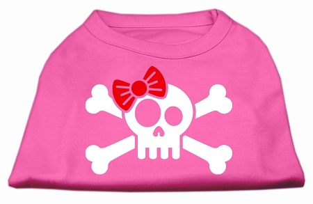 Skull Crossbone Bow Screen Print Shirt Bright Pink Med